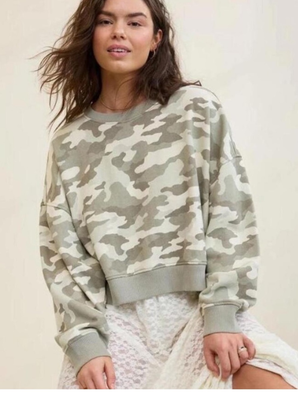 Aerie Camo Print Cropped Sweatshirt Oversized Cozy Crop Top camouflage